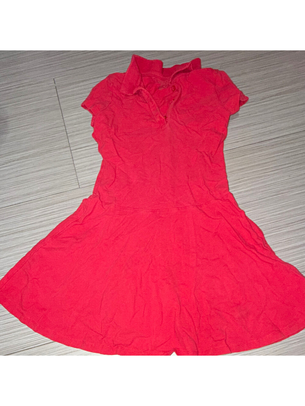 Women’s Red Solid Collared Polo Dress Short Sleeve Knit Button Accents